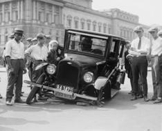 monochrome photo of Automotive Broken Car and men