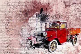 old car red art abstract drawing