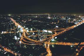 Aerial view of roads in Night City