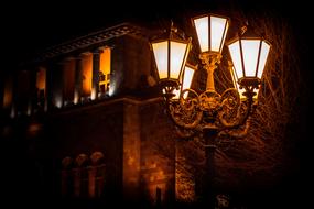 Beautiful street lanterns with light, in the evening