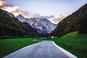 road in the mountain valley in the morning