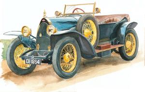 watercolour drawing of bugatti vetaren car