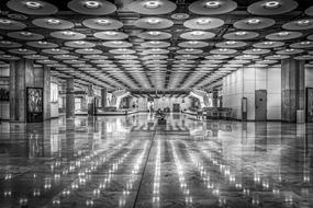 monochrome photo of the airport in Madrid, Spain