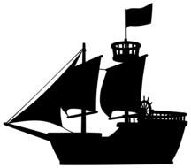 Silhouette of the boat, with the flag, at white background, clipart