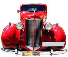 Beautiful, shiny, red, retro car in Spain, at white background