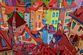 colorful image of the old city in bird's-eye view