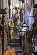 narrow pedestrian street in Dubrovnik, Croatia