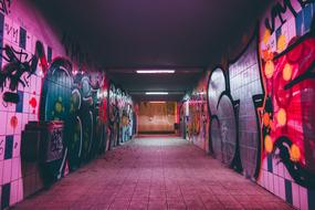 graffiti on wonderful Tunnel at Night
