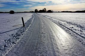 ice on a rural road in Sweden