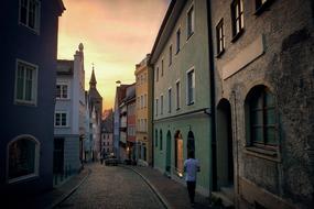 historic center at dusk in Landsberg am Lech, Germany