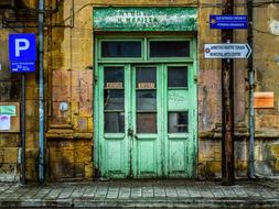 grunge green entrance Door, cyprus, lefkosia
