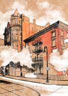 drawing of brooklyn nyc city street