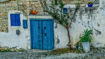old blue house door