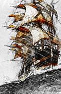 Sailing Ship Mast Boat drawing