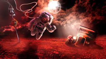 Space Astronaut Travel red drawing