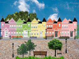 street houses facade drawing