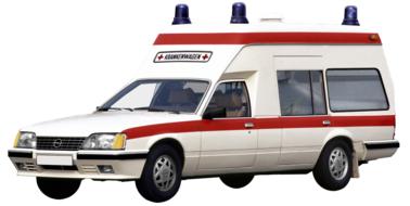 Retro white and red Opel Senator for ambulance