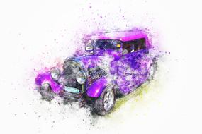 old car art abstract purple drawing