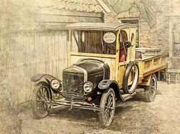 old car wood art vintage drawing