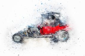 watercolor, image of a red retro car