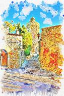 old town house drawing
