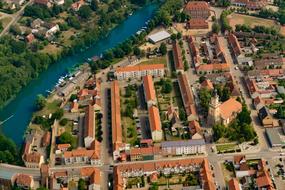 Aerial View City red roof