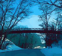 trees over the bridge in blue twilight