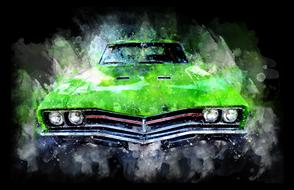 car green watercolor drawing
