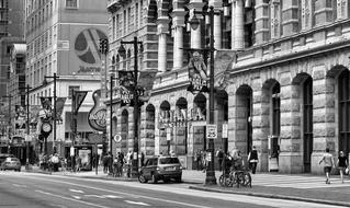 Black and white photo of the street of Philadelphia, USA