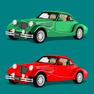 red and green classic cars drawing