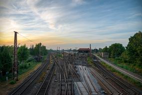 rails in a Bremen at dusk