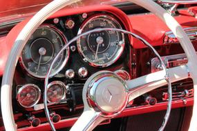 steering wheel of an old vintage car