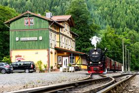 Steam Train Locomotive and house