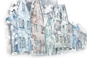 street house blue drawing