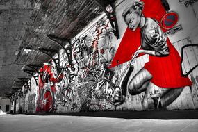 Street Art Graffiti girl red drawing