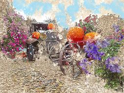 car oldtimer flowers art drawing