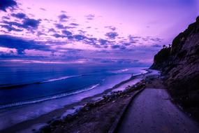 scenic purple sunset over a California coastline