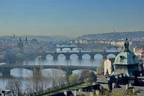 view of the bridge over the river in the city of prague