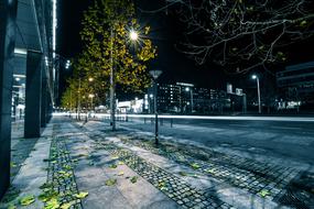 street lights on the edge of the road at night