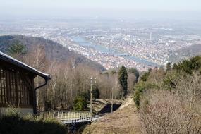 mountain railway over the city