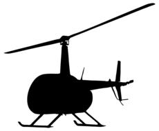 Black silhouette of the civilian helicopter, at white background, clipart