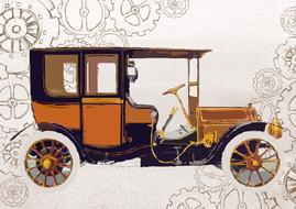 Image of the colorful vintage car at background with gears