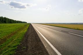 Landscape with the road among colorful fields with plants