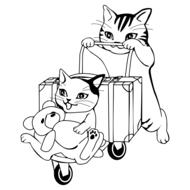 travel suitcase cart cat drawing