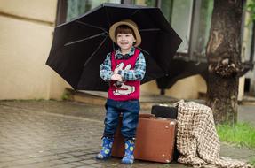Suitcase Rain Street boy