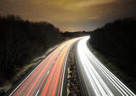 Light Trails on road at night, Long Exposure