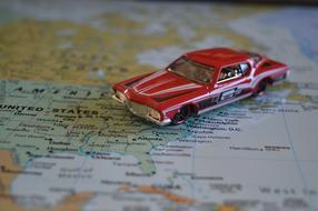 vintage car model on map, road trip