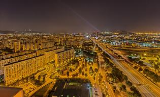 panoramic view of barcelona at night lighting