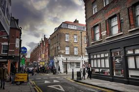 historical street in city at cloudy weather