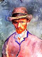 Beautiful and colorful watercolour portrait drawing of Vincent Van Gogh